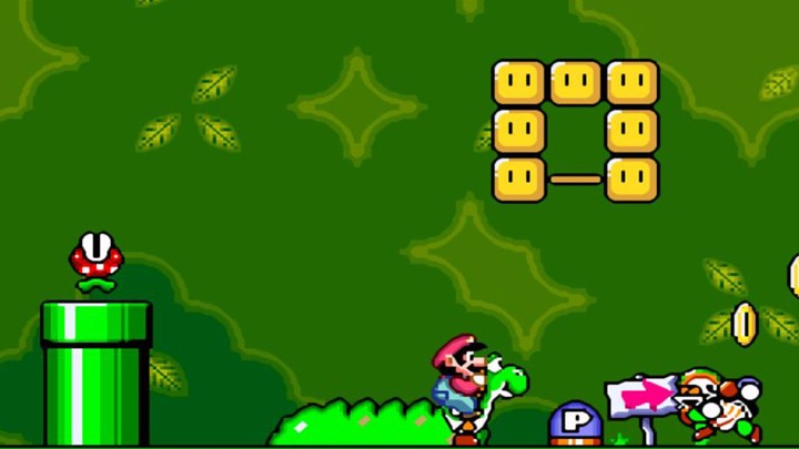 A still from Super Mario World, one of the 21 games available on the SNES Classic