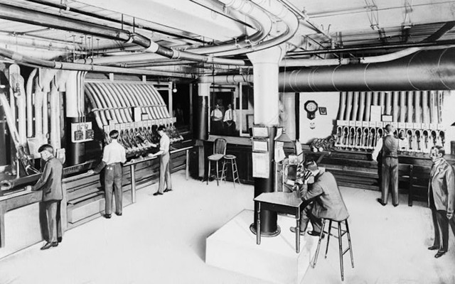A pneumatic-tube station in the Sears, Roebuck & Company mail-order plant in Chicago