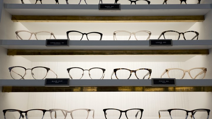 The shelves at a Warby Parker store in New York