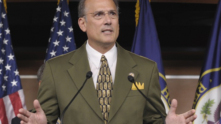 Representative Tom Marino of Pennsylvania, Trump's nominee for drug czar, speaking at a podium