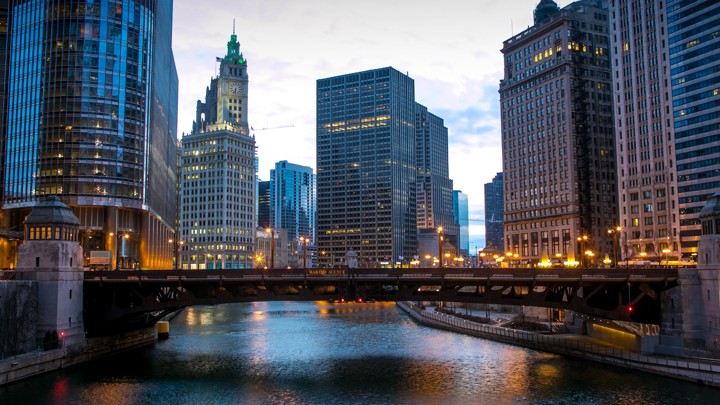 Downtown Chicago pictured at dawn