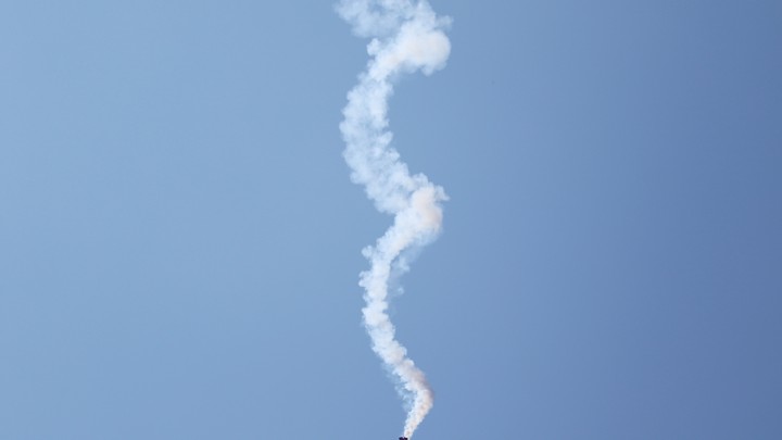 A plane performs a spiral.