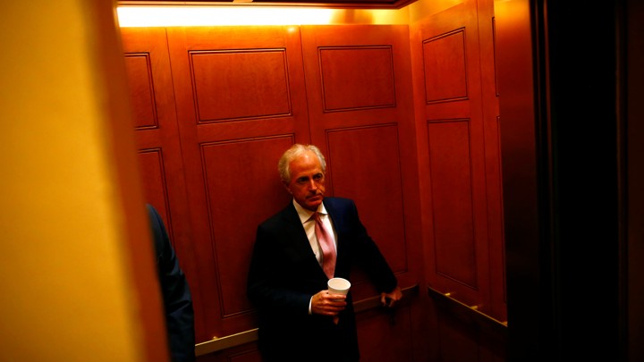 Bob Corker, a Republican senator from Tennessee, photographed as he stands in an elevator on Capitol Hill in July 2017