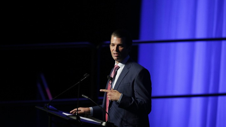 Donald Trump Jr. speaks during a fundraiser for Faulkner University on October 5.