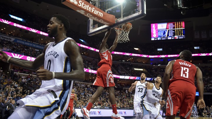 Houston Rockets center Clint Capela dunks
