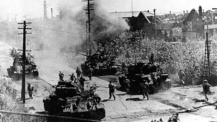 North Korean tanks in Seoul during the Korean War.