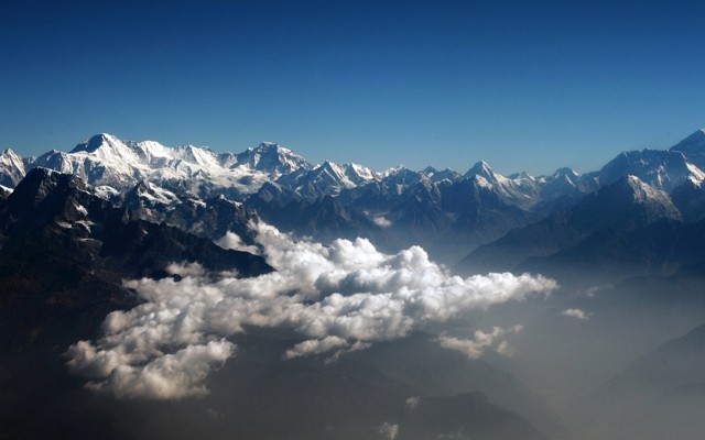 The Himalayas seen through clouds 