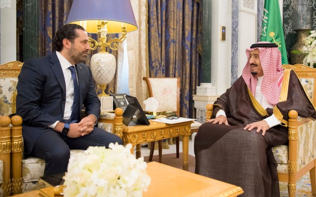 Saudi Arabia's King Salman bin Abdulaziz Al Saud meets with former Lebanese Prime Minister Saad al-Hariri