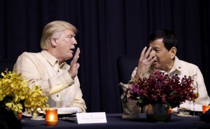 President Trump talks with Philippines President Rodrigo Duterte. 