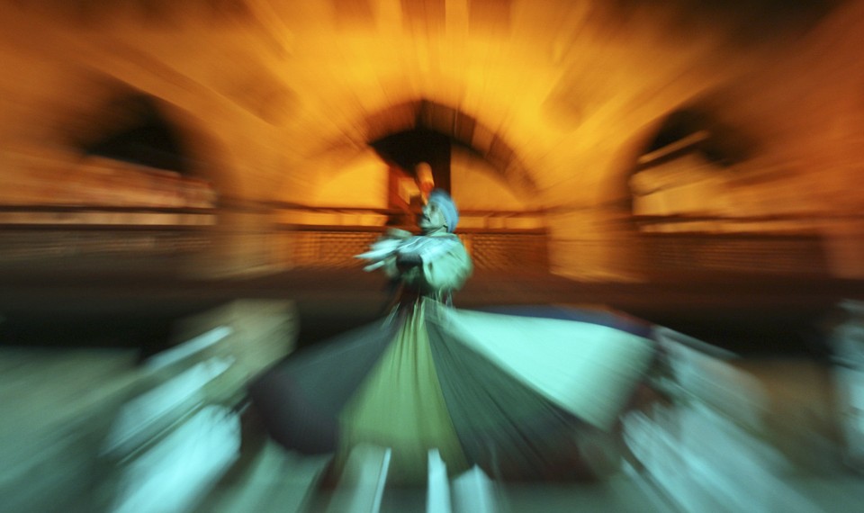 Whirling dervishes perform an Egyptian Sufi dance in Cairo.