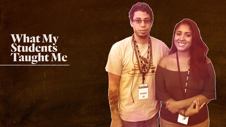 A custom illustration featuring Valentina Love Salas and Ismael Jimenez superimposed on the image of a chalkboard.