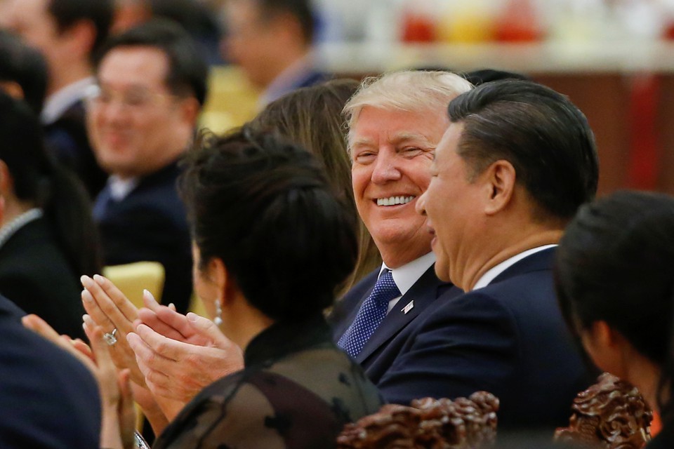 U.S. President Donald Trump and China's President Xi Jinping attend a state dinner in Beijing, China, November 9, 2017.