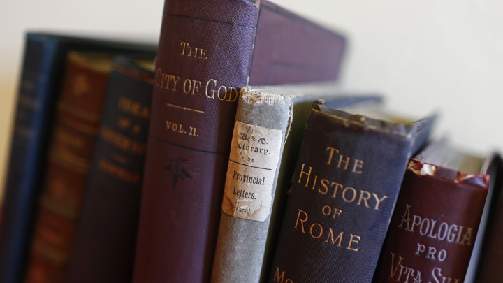 A row of books of European history and philosophy