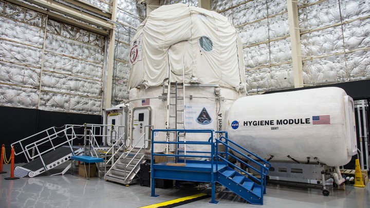 NASA's Human Exploration Research Analog habitat inside a warehouse