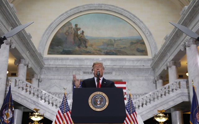 President Donald Trump speaks at the Utah State Capitol.