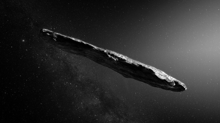 An Artist's impression of the interstellar asteroid 'Oumuamua
