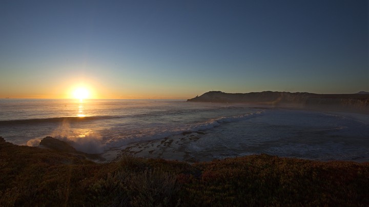 A cove at sunset