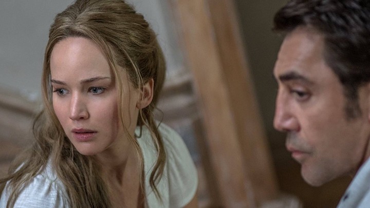Javier Bardem and Jennifer Lawrence in a still from the film 'mother!'