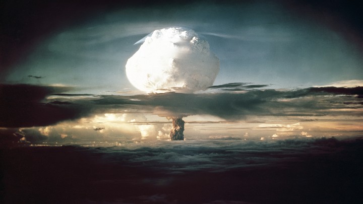 A mushroom cloud over an ocean