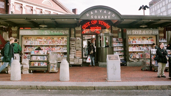Harvard Square's Out of Town News kiosk, as photographed in 1999