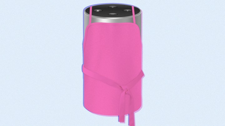 An Amazon Echo device donning an apron.