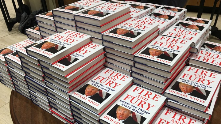 Copies of "Fire and Fury: Inside the Trump White House" are stacked at Waterstones book store in London on January 9, 2018.