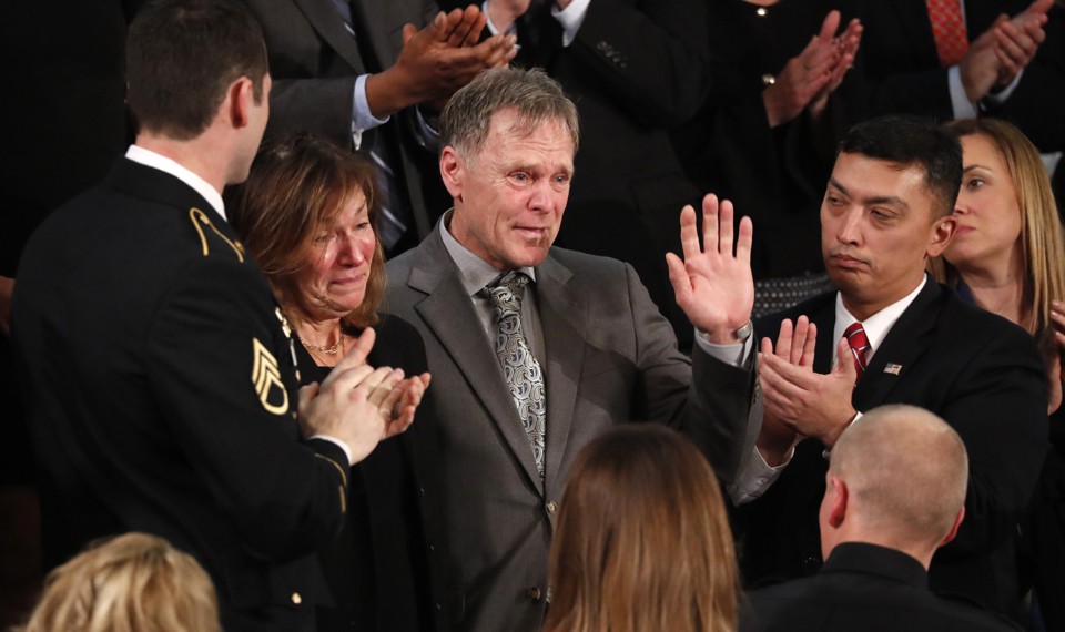 Otto Warmbier's parents, Fred and Cindy Warmbier, cry during President Donald Trump's State of the Union address. 