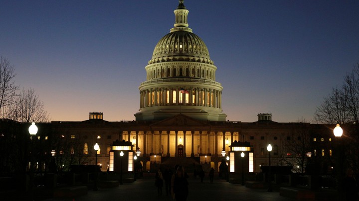 The Capitol Hill building at night