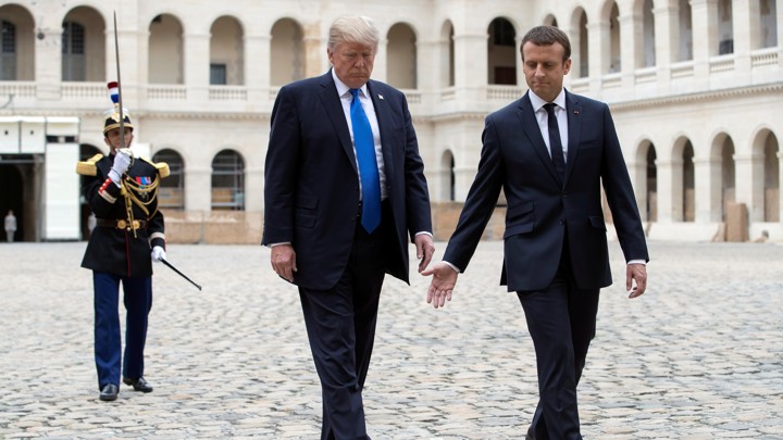 French President Emmanuel Macron and President Trump pictured at Les Invalides in Paris, France on July 13, 2017.