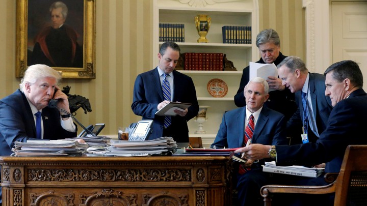 Donald Trump and advisers in January 2016.