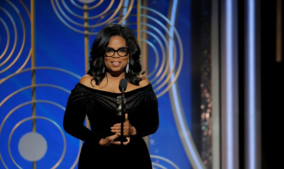Oprah Winfrey speaks after accepting the Cecil B. Demille Award at the 75th Golden Globe Awards