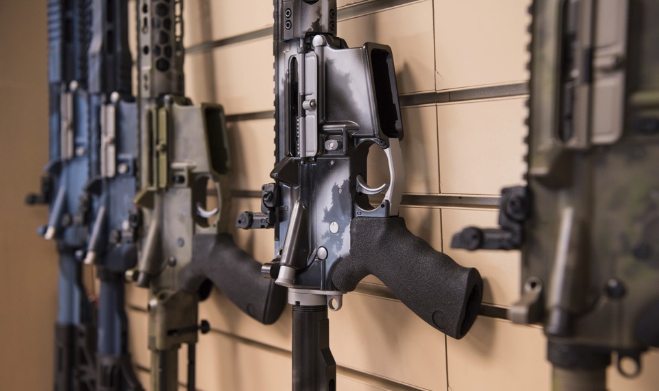 AR-15 rifles on display