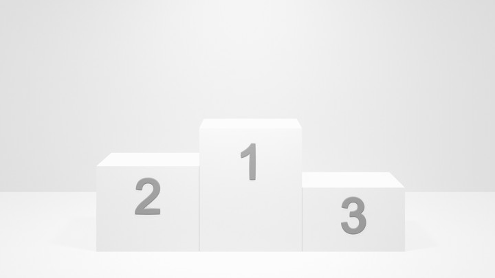 An empty winners' podium for first, second, and third place