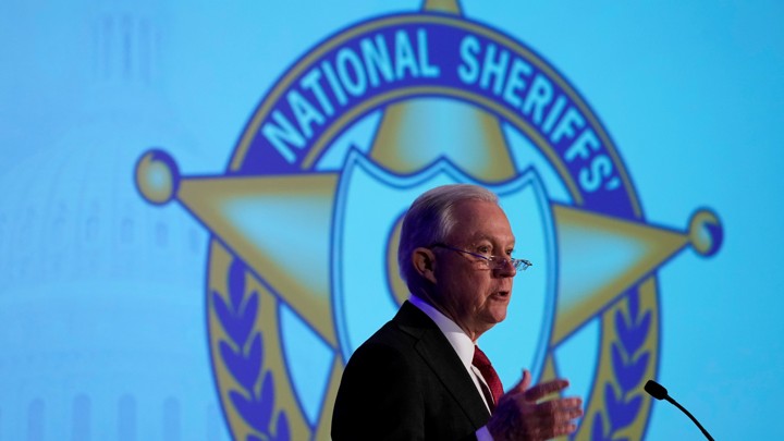 Attorney General Jeff Sessions delivers remarks in front of the National Sheriffs' Association.