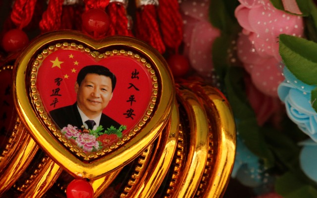 A Souvenir necklace with a portrait of Chinese President Xi Jinping