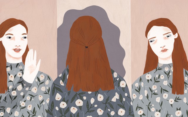 A white woman in three different emotional states 