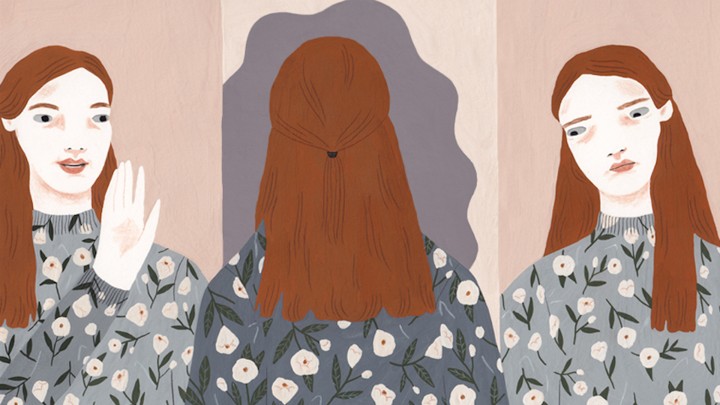 A white woman in three different emotional states