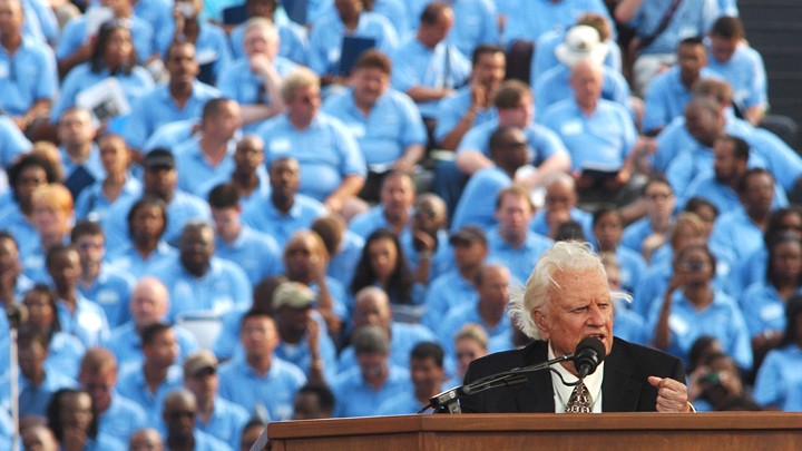 Billy Graham speaks at Flushing Meadows Park in New York in 2005.