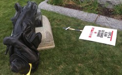 A Confederate statue in Durham, North Carolina, after being removed by protestors on August 14, 2017.