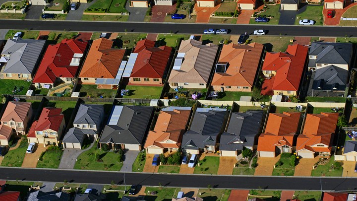Many colorful suburban houses seen from above