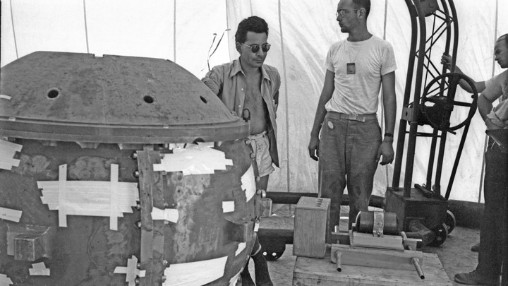 The physicist Louis Slotin during the preparation of the Trinity nuclear test in 1945