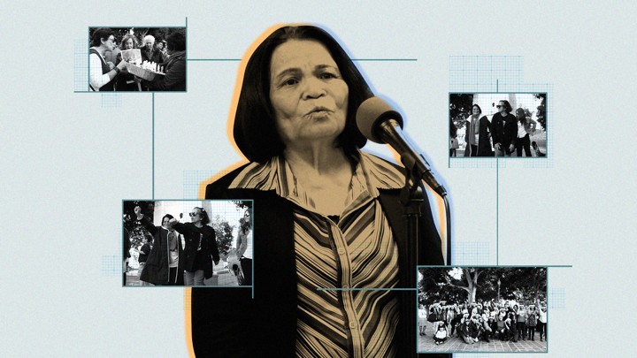 A collage of Nena Ruiz speaking and participating in rallies