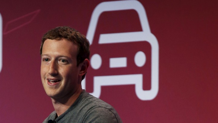 Mark Zuckerberg in front of a line drawing of a car
