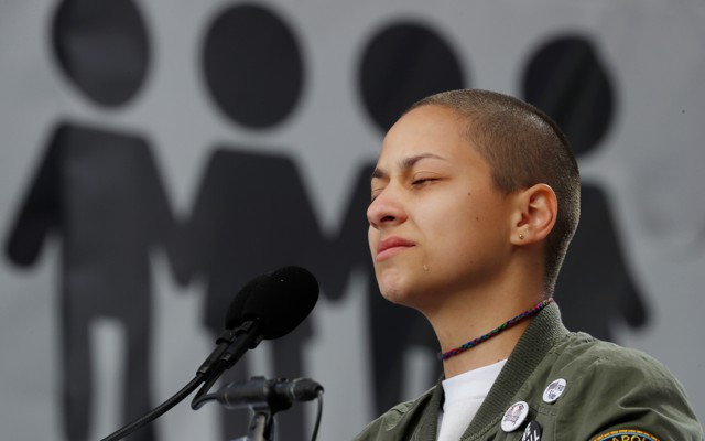 Emma González, a student and shooting survivor from the Marjory Stoneman Douglas High School in Parkland, Florida, addressing the conclusion of the "March for Our Lives” event in Washington, D.C.