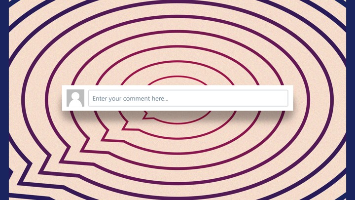 A series of concentric speech bubbles overlaid with a text box that says "Enter your comment here"