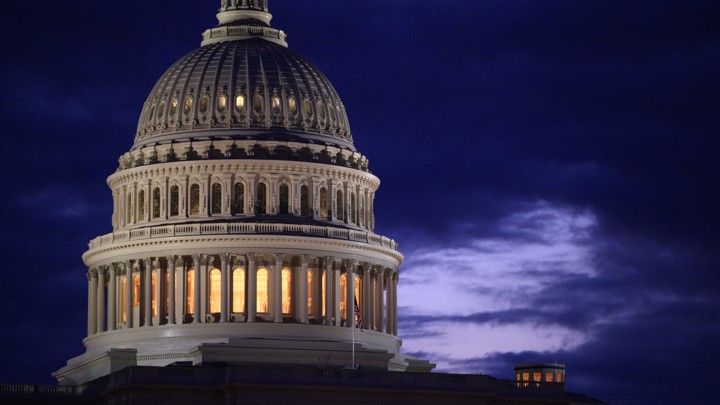 The Capitol dome, seen at night