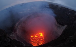 Kilauea volcano’s summit red and orange lava lake