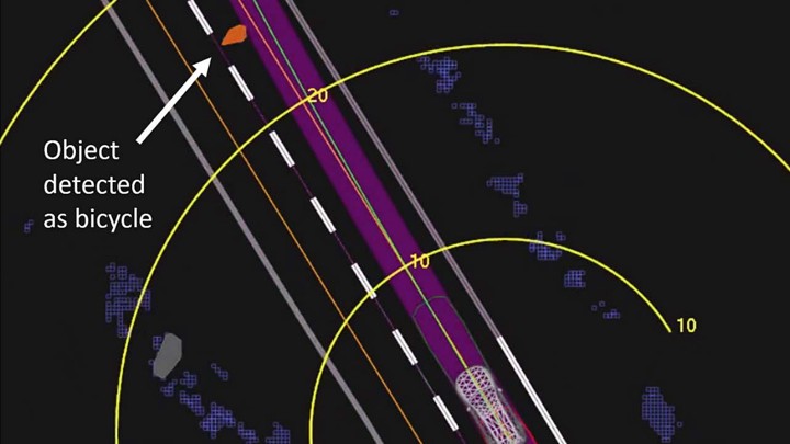 A diagram of the fatal collision between an Uber self-driving car and a pedestrian in Tempe, Arizona