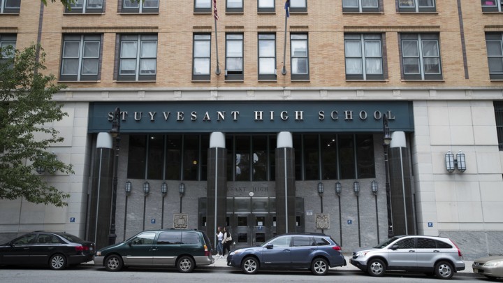 A front view of Stuyvesant High School's entrance