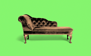 A photo illustration of a therapist's couch